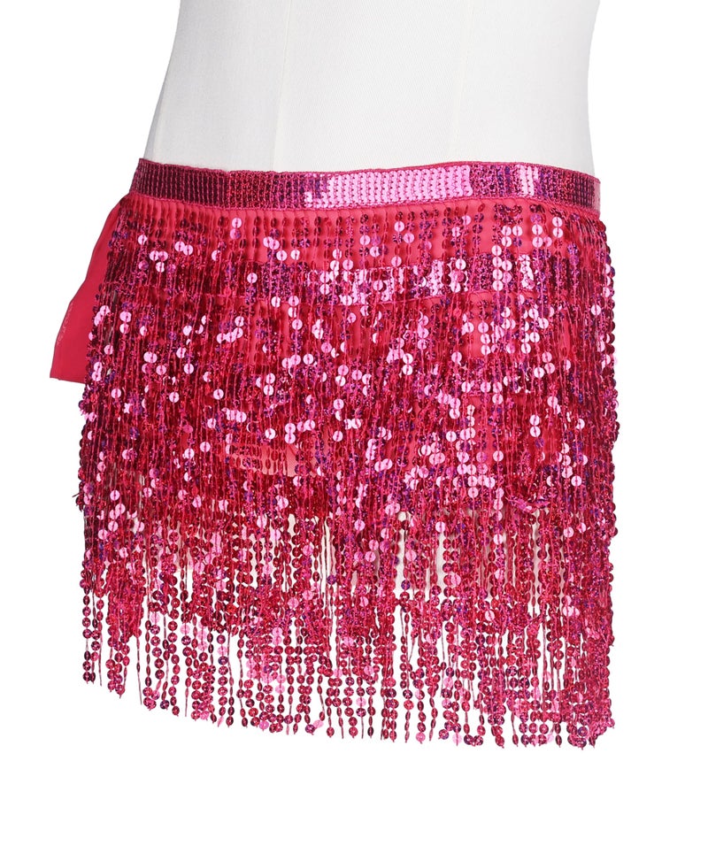 *daisysboutique* Women Belly Dance Skirt Fringe Skirts Sparkly Sequin Hip Scarf Party Costume (One Size, 1 Piece Rose) - Image 4
